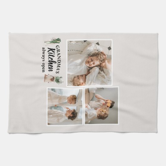 Collage Foto en Grandma Kitchen zijn altijd open Theedoek (Horizontaal)