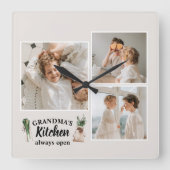 Collage Foto en Grandma Kitchen zijn altijd open Vierkante Klok (Voorkant)