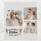 Collage Foto en Grandma Kitchen zijn altijd open Wijn Etiket (Enkel label)