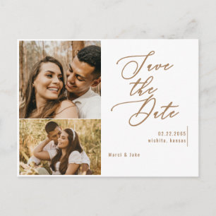 Collage Foto Gold Text Weddenschap Save the Date Briefkaart