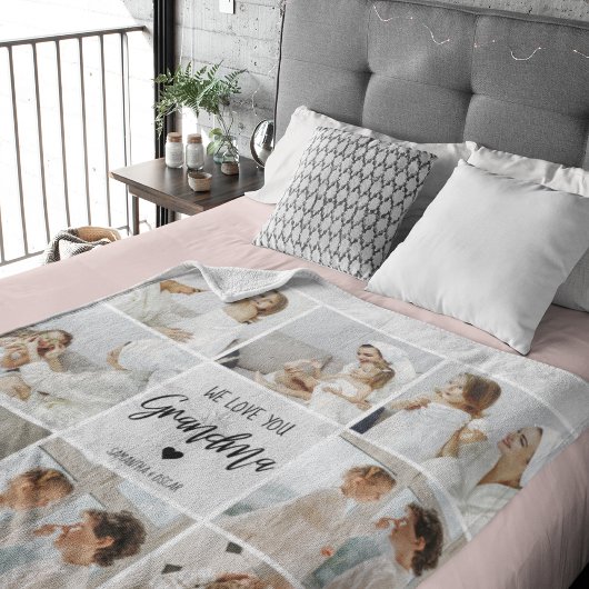 Collage Foto Gray We houden van je oma Best Gift Sherpa Deken