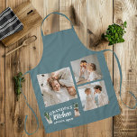 Collage Foto & Opa Keuken is altijd open Schort<br><div class="desc">Vier de culinaire vaardigheden van je opa met dit gepersonaliseerde blauwe schort "Collage Photo & Grandpa Kitchen Is Always Open". Dit schort is ideaal voor de chef-kok en bevat een aanpasbare fotocollage en de hartverwarmende boodschap "Opa's Kitchen Is Always Open". Of hij nu kookt, bakt of grilt, dit schort biedt...</div>