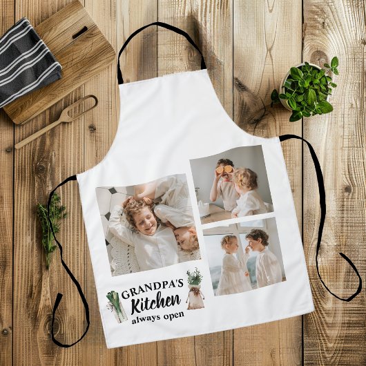 Collage Foto & Opa Keuken is altijd open Schort