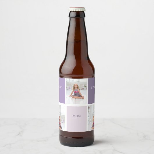 Collage Foto Paars Best Mam Ever Cadeft Bier Etiket (Voorkant)