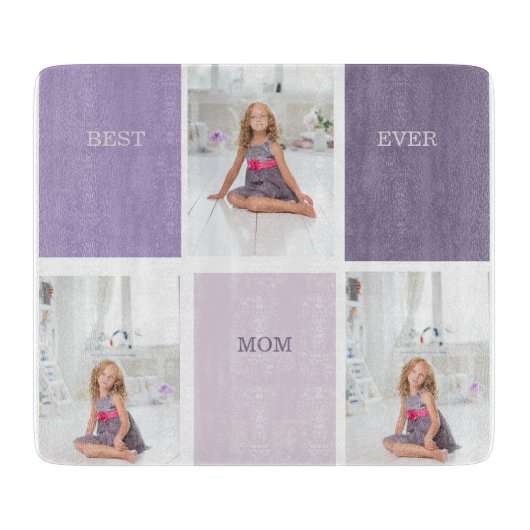 Collage Foto Paars Best Mam Ever Cadeft Snijplank (Voorkant)