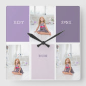 Collage Foto Paars Best Mam Ever Cadeft Vierkante Klok (Voorkant)