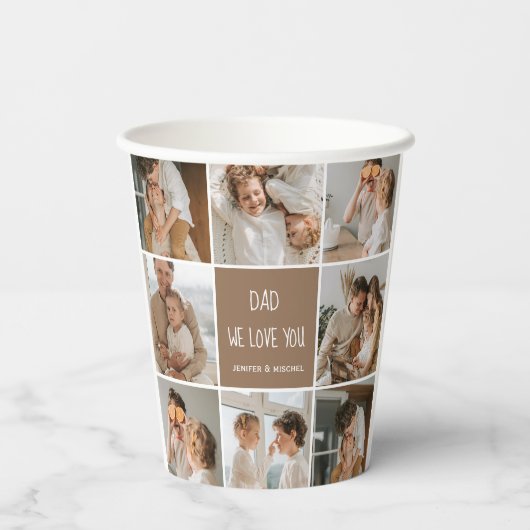 Collage Foto Pap We houden van je gelukkige vaderd Papieren Bekers (Achterkant)