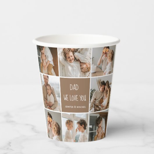Collage Foto Pap We houden van je gelukkige vaderd Papieren Bekers (Voorkant)