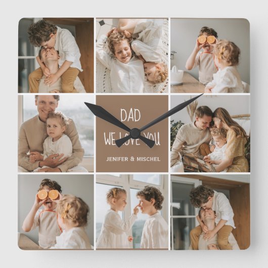 Collage Foto Pap We houden van je gelukkige vaderd Vierkante Klok (Voorkant)