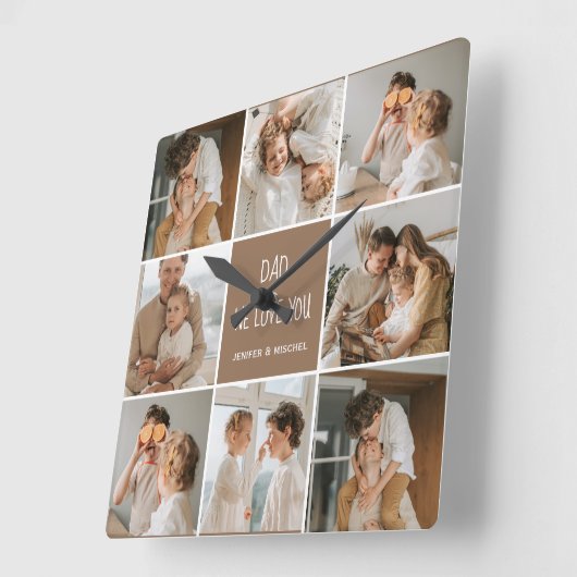 Collage Foto Pap We houden van je gelukkige vaderd Vierkante Klok (Hoek)