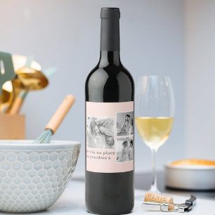 Collage Foto Pastel Roze Best Grandma Gift Wijn Etiket