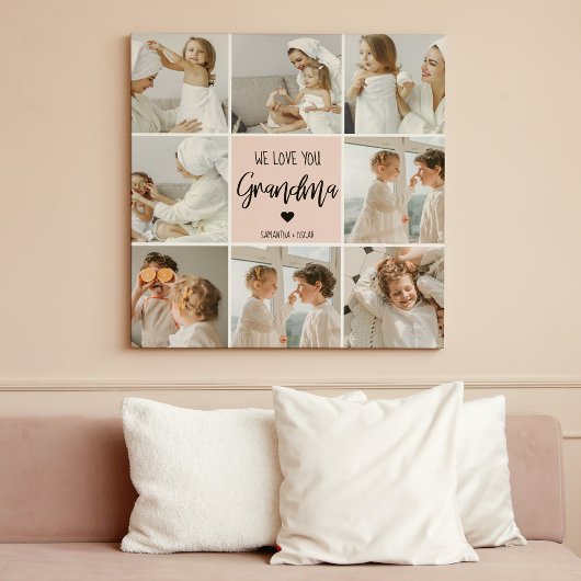 Collage Foto Roze We houden van je oma Best Gift Canvas Afdruk