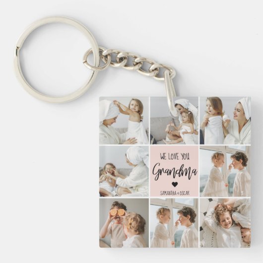 Collage Foto Roze We houden van je oma Best Gift Sleutelhanger (voorkant)