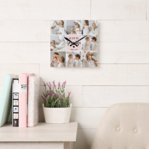 Collage Foto Roze We houden van je oma Best Gift Vierkante Klok