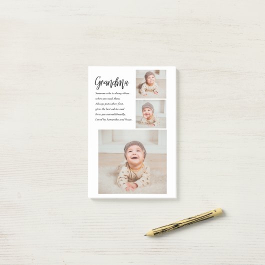 Collage foto's en beste grootmoeder ooit post-it® notes (Op bureau)