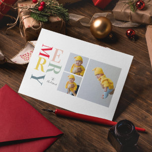 Collage foto's en kleurrijke groeven   Happy Holid Feestdagenkaart