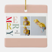 Collage foto's en kleurrijke groeven | Happy Holid Keramisch Ornament (Achterkant)