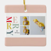 Collage foto's en kleurrijke groeven | Happy Holid Keramisch Ornament (Voorkant)