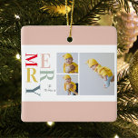 Collage foto's en kleurrijke groeven | Happy Holid Keramisch Ornament<br><div class="desc">Collage foto's en kleurrijke groeven | Happy Holiday</div>