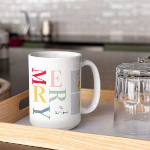 Collage foto's en kleurrijke groeven   Happy Holid Koffiemok