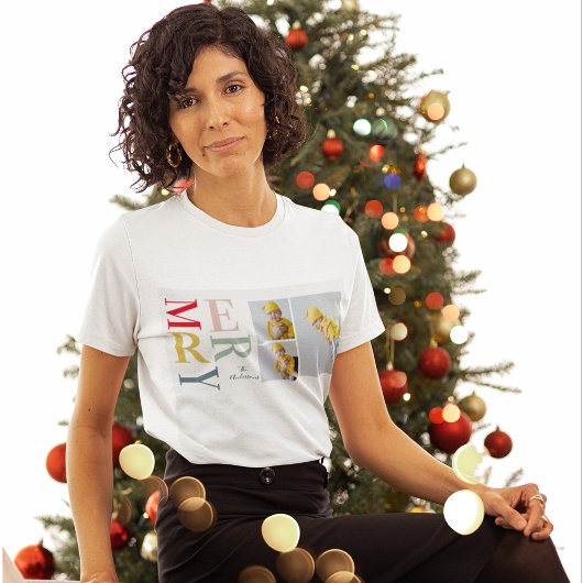 Collage foto's en kleurrijke groeven | Happy Holid T-shirt