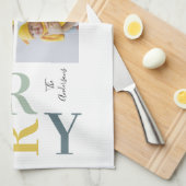 Collage foto's en kleurrijke groeven | Happy Holid Theedoek (Quarter Fold)