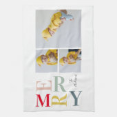 Collage foto's en kleurrijke groeven | Happy Holid Theedoek (Verticaal)