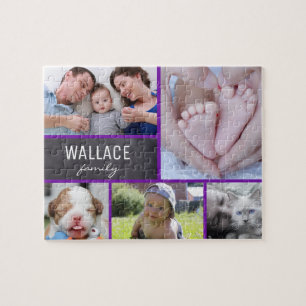 Collage foto's familienaam paars legpuzzel
