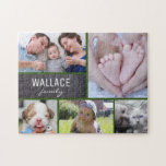 Collage foto's met familienaam veelvoudige afbeeld legpuzzel<br><div class="desc">Pas deze puzzel aan met hun familiefoto's als een leuk cadeau. Verander alle foto's en familienaam. Groene scheidingslijnen. *Neem alstublieft niet aarzelen om contact met me op te nemen als je hulp nodig hebt bij mijn design. Het is makkelijk genoeg om een bestaande stijl over te brengen naar een ander...</div>