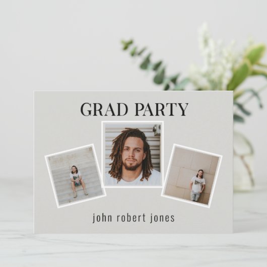 Collage Foto's Tan & Black Graduation Party Kaart (Staand voorkant)