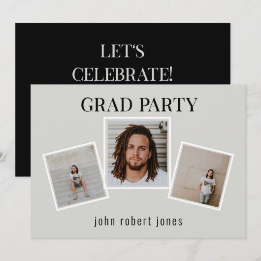 Collage Foto's Tan & Black Graduation Party Kaart (Voorkant / Achterkant)