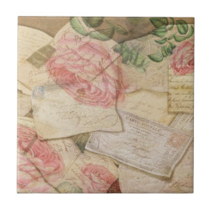 collage, Franse brieven en postkaarten Tegeltje