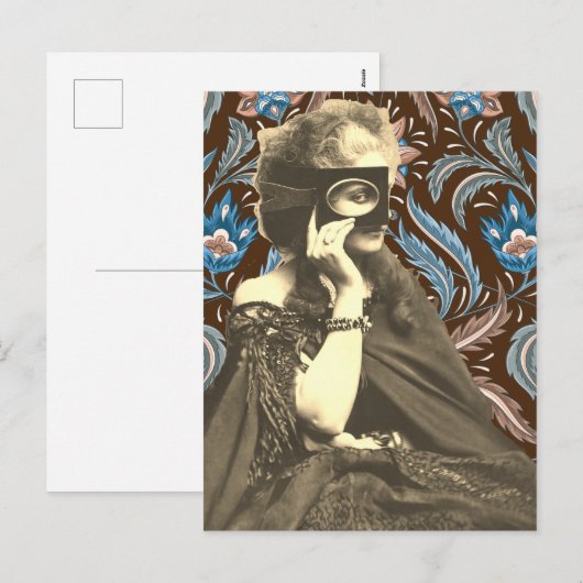 Collage gemaskerde dame gravin castiglione feestdagenkaart (Voorkant / Achterkant)