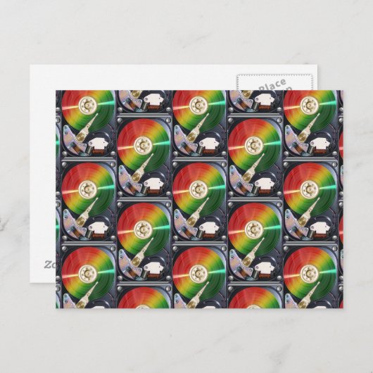 Collage harde schijf computer briefkaart (Voorkant / Achterkant)