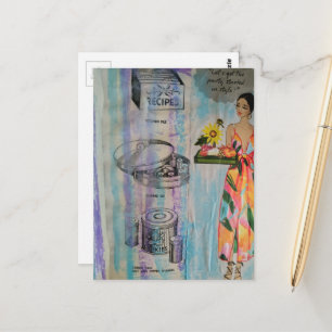 Collage in gemengde techniek in stijl van de jaren briefkaart