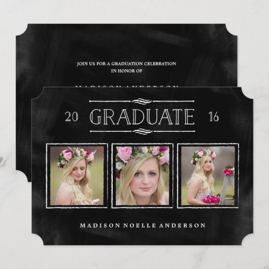 Collage in Krijt Afstuderen Uitnodiging (Voorkant / Achterkant)