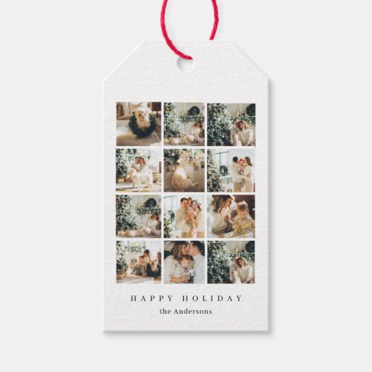 Collage kerstfoto Happy Kerstfeestdag Cadeaulabel (Voorkant)