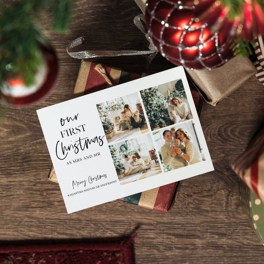 Collage Kerstmis Vier Foto's |Onze eerste kerst Briefkaart