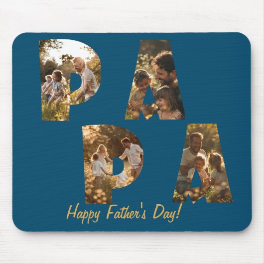 Collage Knipsel Letters PAPA I Blauw Muismat (Voorkant)