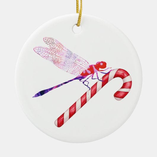 Collage kunst insect kunst LIBELLE met KERSTSTOK Keramisch Ornament (Voorkant)