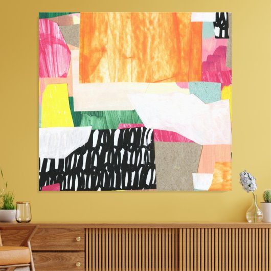 Collage kunst, modern kleurrijk abstract. canvas afdruk (Insitu (Woonkamer))