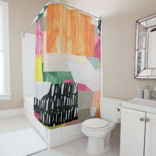 Collage kunst, modern kleurrijk abstract. douchegordijn (In situ)