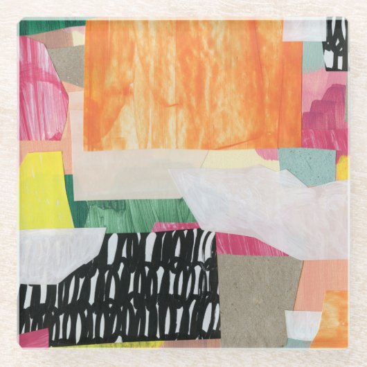 Collage kunst, modern kleurrijk abstract. glazen onderzetter (Voorkant)