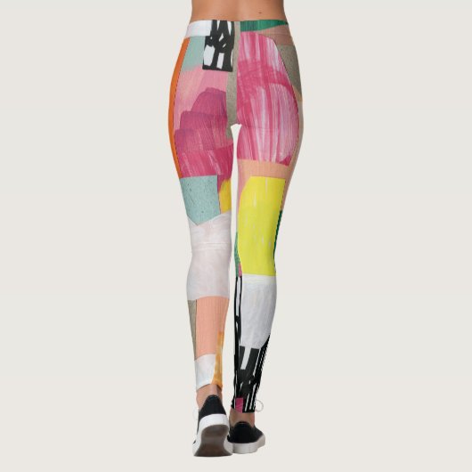 Collage kunst, modern kleurrijk abstract. leggings (Achterkant)