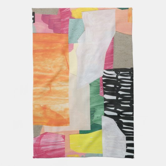 Collage kunst, modern kleurrijk abstract. theedoek (Verticaal)