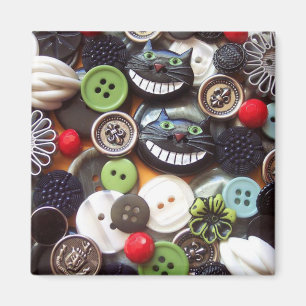 Collage met Black Cheshire Cat Buttonnen Magneet