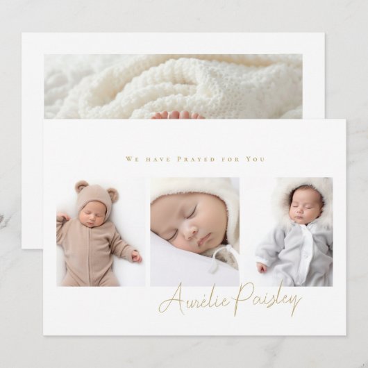 Collage modern 4 foto script kalligrafie baby aankondiging (Voorkant / Achterkant)