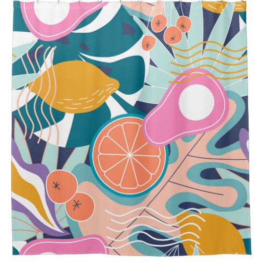 Collage modern bloemennaadloos patroon. Moderne ex Douchegordijn (Voorkant)