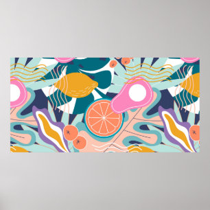 Collage modern bloemennaadloos patroon. Moderne ex Poster