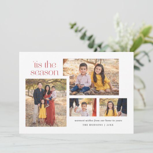 Collage Modern Script is het seizoen kalligrafie H Feestdagenkaart (Staand voorkant)